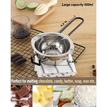 Double Boiler Pot Set, Stainless Steel Melting Pot with Silicone Spatula for Melting Chocolate, Soap...
