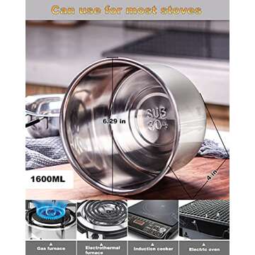 Double Boiler Pot Set, Stainless Steel Melting Pot with Silicone Spatula for Melting Chocolate, Soap, Wax, Candle Making (600ml and 1600ml)