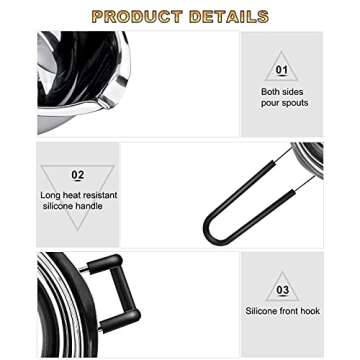 Double Boiler Pot Set, Stainless Steel Melting Pot with Silicone Spatula for Melting Chocolate, Soap, Wax, Candle Making (600ml and 1600ml)