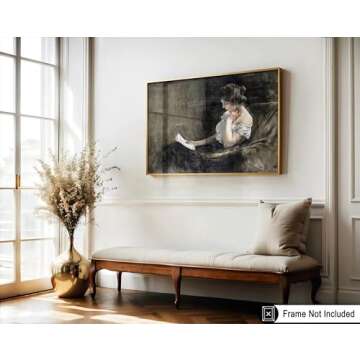 Poster Master Vintage Young Woman Reading Poster - Retro Woman Portrait Print - Minimal Art - Abstract Art - Gift for Men & Women - Great Decor for Bedroom or Living Room - 8x10 UNFRAMED Wall Art