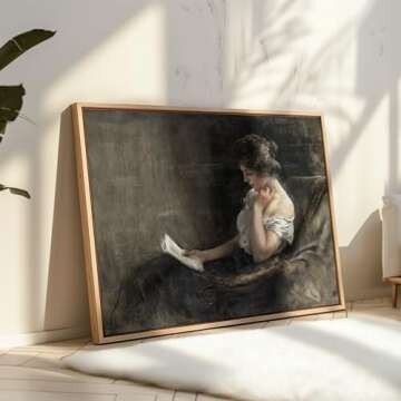 Poster Master Vintage Young Woman Reading Poster - Retro Woman Portrait Print - Minimal Art - Abstract Art - Gift for Men & Women - Great Decor for Bedroom or Living Room - 8x10 UNFRAMED Wall Art