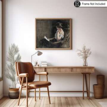 Poster Master Vintage Young Woman Reading Poster - Retro Woman Portrait Print - Minimal Art - Abstract Art - Gift for Men & Women - Great Decor for Bedroom or Living Room - 8x10 UNFRAMED Wall Art