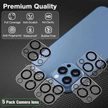 5 PACK OUYTEU Designed for iPhone 14 Pro Max Camera Lens Protector Glass, Designed for iPhone 14 Pro Glass Camera Lens Protector, 9H Tempered Glass, Night Shooting Mode, Case Friendly, High Definition