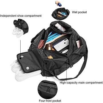 Y.U.M.C. Travel Yoga Gym Bag for Women, Carrying Workout Gear, Makeup, and Accessories, Shoe Compartment and Wet Dry Storage Pockets（Medium，Brunt）