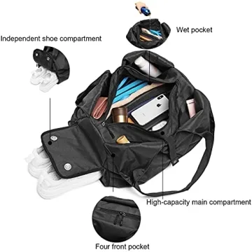 Y.U.M.C. Travel Yoga Gym Bag for Women, Carrying Workout Gear, Makeup, and Accessories, Shoe Compartment and Wet Dry Storage Pockets（Medium，Brunt）