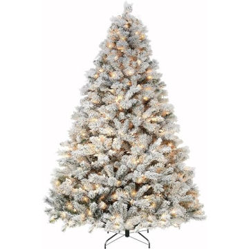 Hykolity 7.5 ft Snow Flocked Christmas Tree with 450 Lights and Pine Cones