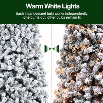 Hykolity 7.5 ft Snow Flocked Christmas Tree with 450 Lights and Pine Cones