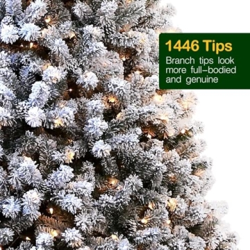 Hykolity 7.5 ft Snow Flocked Christmas Tree with 450 Lights and Pine Cones