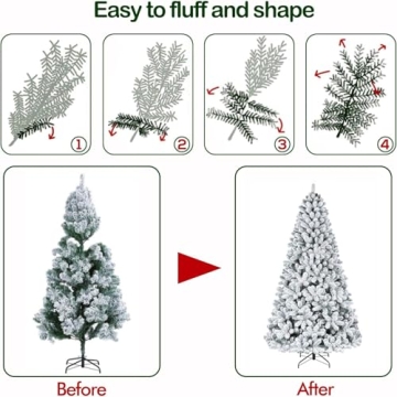 Hykolity 7.5 ft Snow Flocked Christmas Tree with 450 Lights and Pine Cones