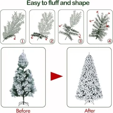 Hykolity 7.5 ft Snow Flocked Christmas Tree with 450 Lights and Pine Cones