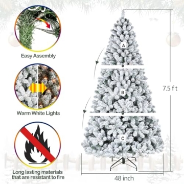 Hykolity 7.5 ft Snow Flocked Christmas Tree with 450 Lights and Pine Cones
