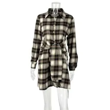 LuFeng Casual Plaid Long Sleeve Dress for Women