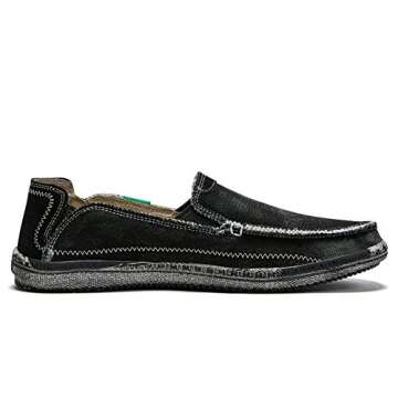 SONLLEIVOO Men's Slip on Deck Shoes Casual Canvas Boat Loafer Comfortable Lightweight Outdoor Walking Sneakers Black