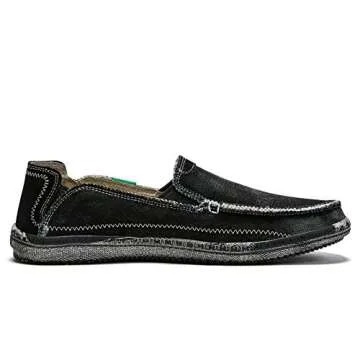 SONLLEIVOO Men's Slip on Deck Shoes Casual Canvas Boat Loafer Comfortable Lightweight Outdoor Walking Sneakers Black
