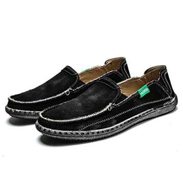 SONLLEIVOO Men's Slip on Deck Shoes Casual Canvas Boat Loafer Comfortable Lightweight Outdoor Walking Sneakers Black