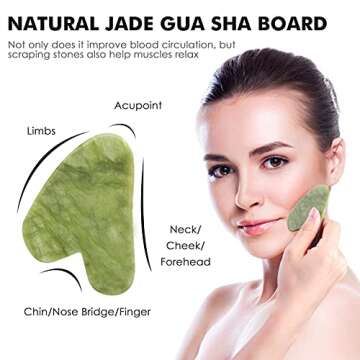 Jade Roller & Gua Sha Set, Venste Facial Beauty Roller Skin Care Tools, Natural Jade Stone Roller Massager for Face, Eyes, Neck Muscle Tension Relief and Lymphatic Drainage (Green)