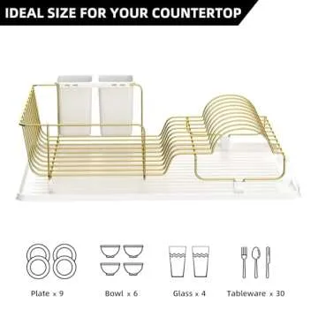 Buruis Dish Drying Rack, Gold Dish Drainer Organizer Includes Removable Drain Board and Utensil Holder, Large Capacity Stainless Steel Dish Racks for Kitchen (White)