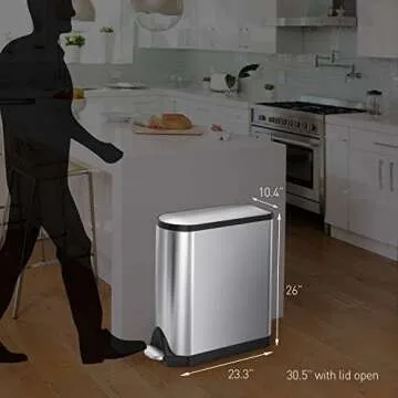 simplehuman 40 Liter / 10.6 Gallon Dual Compartment Butterfly Lid Kitchen Recycling Step Trash Can, Brushed Stainless Steel