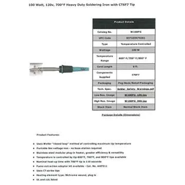 Weller W100PG Weller Farenheit Heavy Duty Soldering Iron with CT6F7 Tip, 100 Watt, 700 Degree, Original Version