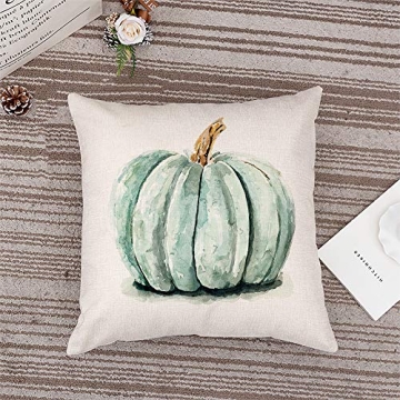 GTEXT Fall Pumpkin Throw Pillow Cover Autumn Decor Watercolor Drawing Pumpkin Pillow Case for Couch Sofa Home Decoration Fall Pillows Linen 18 X 18 Inches