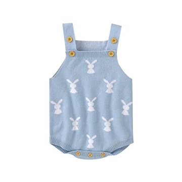 Baby Girl Boy Easter Bunny Romper Sleeveless Knitted Bodysuit Jumpsuit My 1st Easter Outfit Cute Clo...
