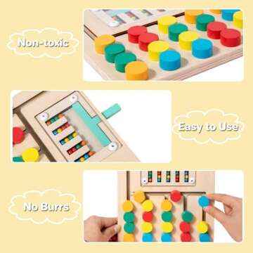 Biottro Montessori Toys for 3+ Year Old, Wooden Color Matching Puzzle Toy Brain Teasers Logic Game Preschool Educational Learning Toys for Kids Boys Girls 3 4 5 6 7 Years Old (5 Color)