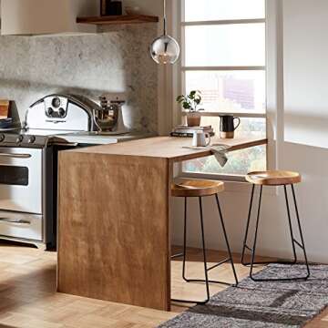 Amazon Brand – Rivet Modern Industrial Wood Kitchen Counter Bar Stool with Metal Legs, 25.6"H, Bro...