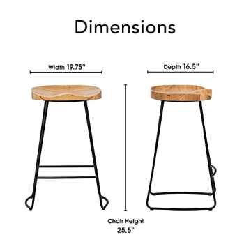 Amazon Brand – Rivet Modern Industrial Wood Kitchen Counter Bar Stool with Metal Legs, 25.6"H, Brown