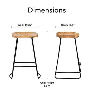 Amazon Brand – Rivet Modern Industrial Wood Kitchen Counter Bar Stool with Metal Legs, 25.6"H, Brown