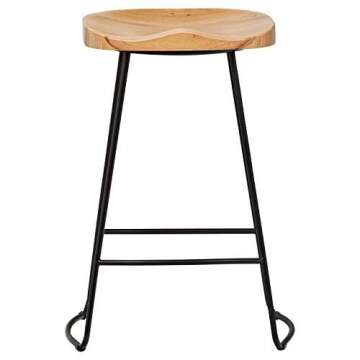 Amazon Brand – Rivet Modern Industrial Wood Kitchen Counter Bar Stool with Metal Legs, 25.6"H, Brown