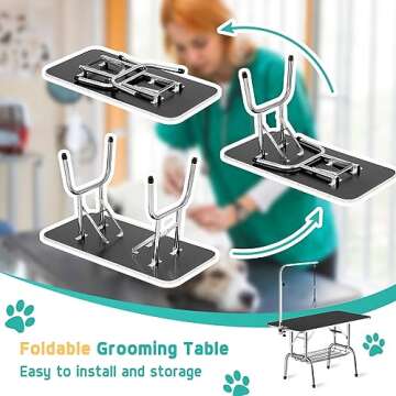 Polar Aurora 46'' Dog Grooming Table, Heavy Duty Pet Grooming Table for Dogs at Home Foldable Grooming Table w/Adjustable Arm & Noose & Mesh Tray Professional Dog Show Stainless Steel Black