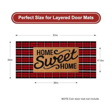 KIMODE Christmas Door Mat Outdoor 24"X51",Red/Black Buffalo Plaid Rug,Washable Cotton Hand-Woven Lay...