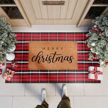 KIMODE Christmas Door Mat Outdoor 24"X51",Red/Black Buffalo Plaid Rug,Washable Cotton Hand-Woven Layered Door Mats,Reversible Outdoor Christmas Decor for Front Porch,Entryway,Kitchen