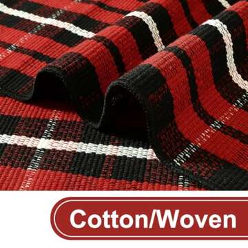 KIMODE Christmas Door Mat Outdoor 24"X51",Red/Black Buffalo Plaid Rug,Washable Cotton Hand-Woven Layered Door Mats,Reversible Outdoor Christmas Decor for Front Porch,Entryway,Kitchen