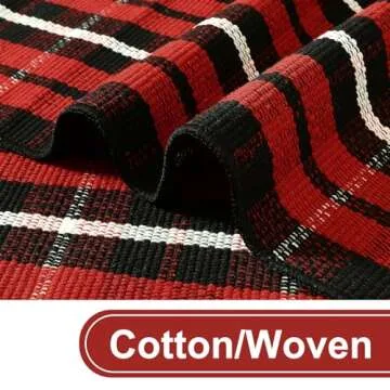 KIMODE Christmas Door Mat Outdoor 24"X51",Red/Black Buffalo Plaid Rug,Washable Cotton Hand-Woven Layered Door Mats,Reversible Outdoor Christmas Decor for Front Porch,Entryway,Kitchen