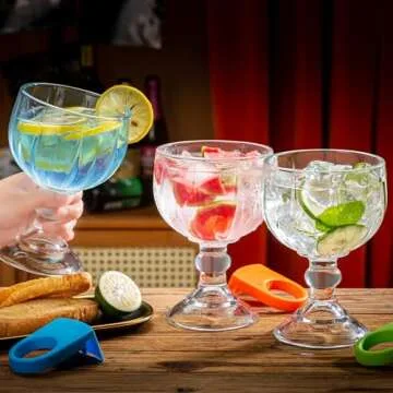 Claplante Schooner Beer Glasses, 21.5 Oz Extra Large Margarita Glass Set of 4 With 4 Color Clips, Shrimp Cocktail Glasses Goblet, Large Stemmed Glasses With Thick Bottom, Crystal Clear Bar Glassware