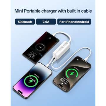 Mini Portable Charger Small Power Bank 5000mAh Battery Pack with Built-in USB C and LT Cables Ultra ...