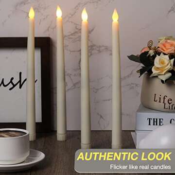 24 Pack Valentines Flameless Flicker Taper Candles with Remote and Timer, Ivory LED Taper Candles Bulk, Battery Operated Window Candles Light for Home Wedding Decoration Gifts, 11 Inch (Warm White)