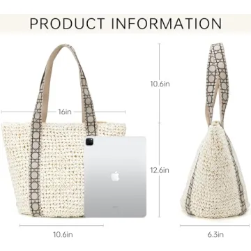 Large Beach Straw Bags For Women: White Tote Handbags Shoulder Purse With ColorBlock Design For Summer Vacation