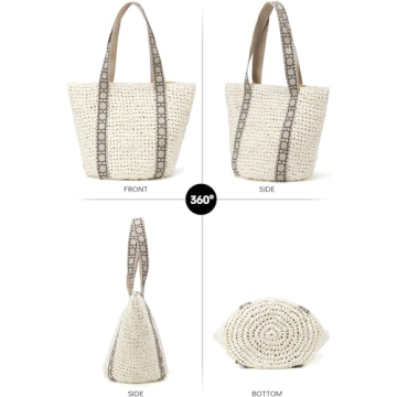 Large Beach Straw Bags For Women: White Tote Handbags Shoulder Purse With ColorBlock Design For Summer Vacation