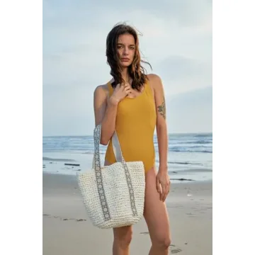 Large Beach Straw Bags For Women: White Tote Handbags Shoulder Purse With ColorBlock Design For Summer Vacation