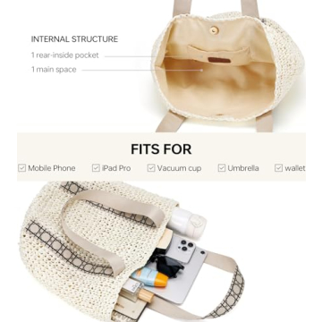Large Beach Straw Bags For Women: White Tote Handbags Shoulder Purse With ColorBlock Design For Summer Vacation