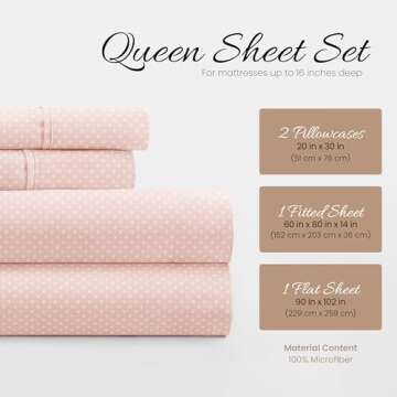 Linen Market Double-Brushed Patterned Microfiber Queen Sheet Set 4 Piece – Oeko-TEX Certified Ultr...