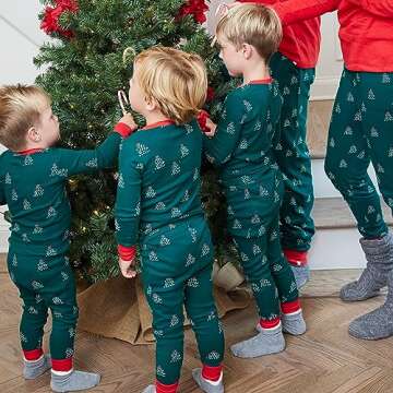 HonestBaby Family Matching Holiday Pajamas Organic Cotton for Men, Women, Kids, Toddlers, Baby Boys, Girls, Unisex Pets , A Pine Holiday, 2T