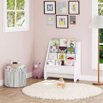 UTEX Kids Sling Bookshelf, Magazine/Book Rack,Book Organizer (White)