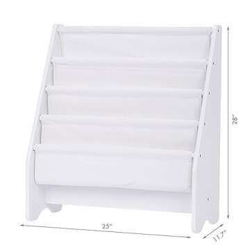 UTEX Kids Sling Bookshelf, Magazine/Book Rack,Book Organizer (White)