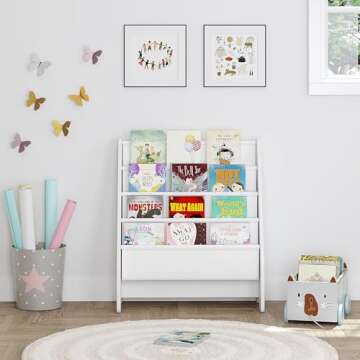 UTEX Kids Sling Bookshelf, Magazine/Book Rack,Book Organizer (White)