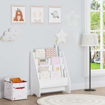 UTEX Kids Sling Bookshelf, Magazine/Book Rack,Book Organizer (White)
