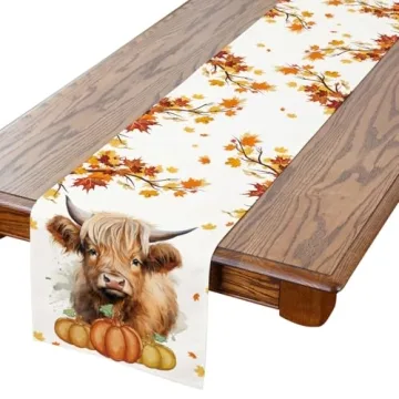 Cow Pumpkin Watercolor Table Runner for Fall