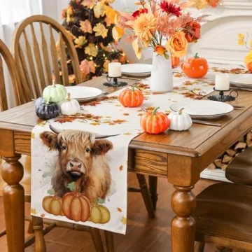 Cow Pumpkin Watercolor Table Runner for Fall
